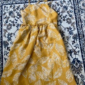 Dennis Wang summer dress yellow with leaf pattern size small